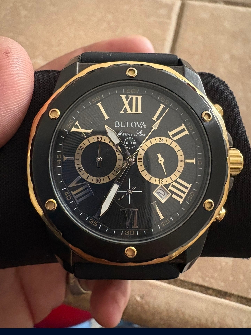Bulova Marine Star Black and Gold Chronograph Watch